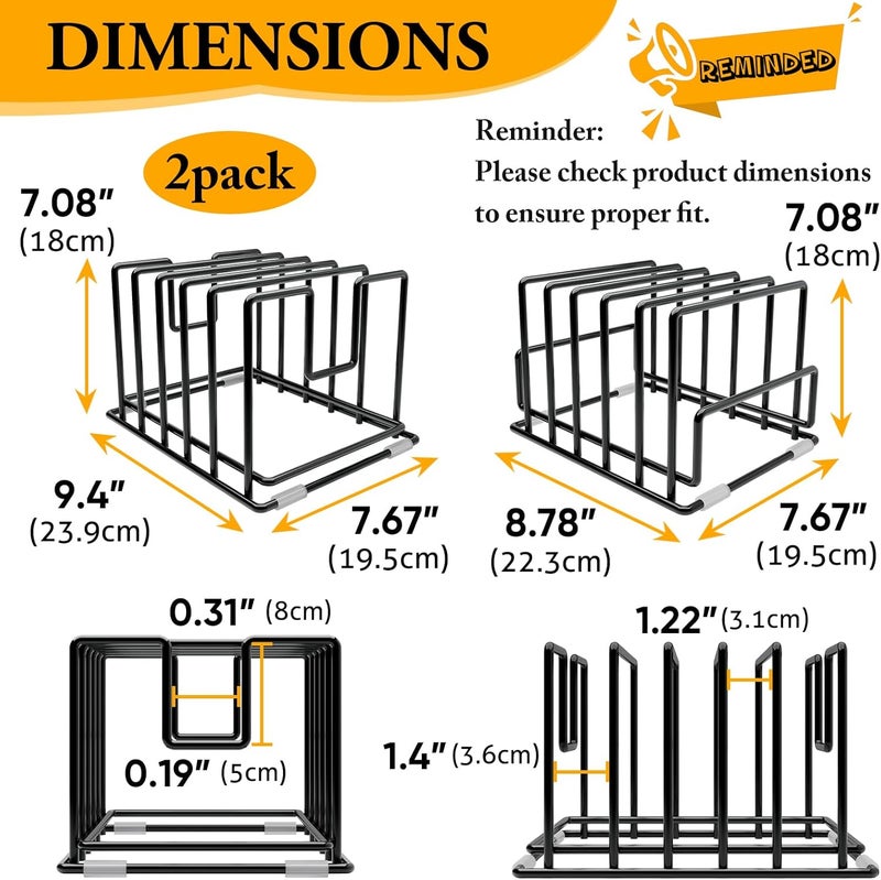 PMYEK 2 Pack Cutting Board Organizer and Pot Lid Holder, Kitchen Cabinet Organizer Rack with 7 & 5 Compartments, Heavy-Duty Iron Baking Sheet Pan Organizer with Non-Slip Base, Space-Saving Kitchen Storage - Image 3